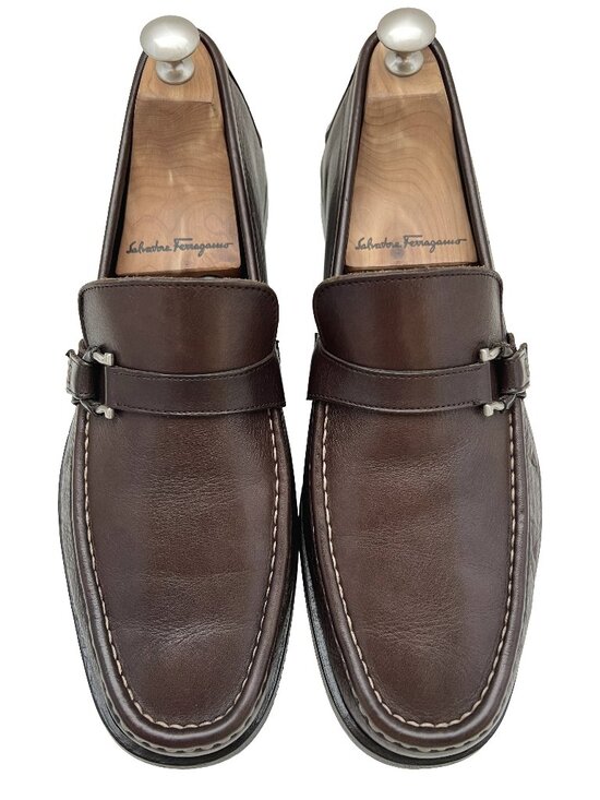 $1090 Salvatore Ferragamo Mens Silver Gancini Bit Leather Shoes Loafers 8.5 E main image 6